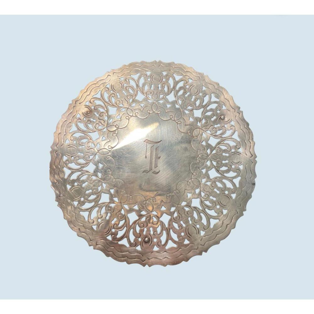 William Adams WA Italy 1950s Pierced Reticulated Silverplate Trivet, 7.5”